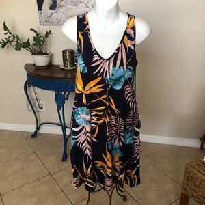 NWT BISHUIGE Summer Casual V Neck Dress Beach Cover up Tropical Dress S